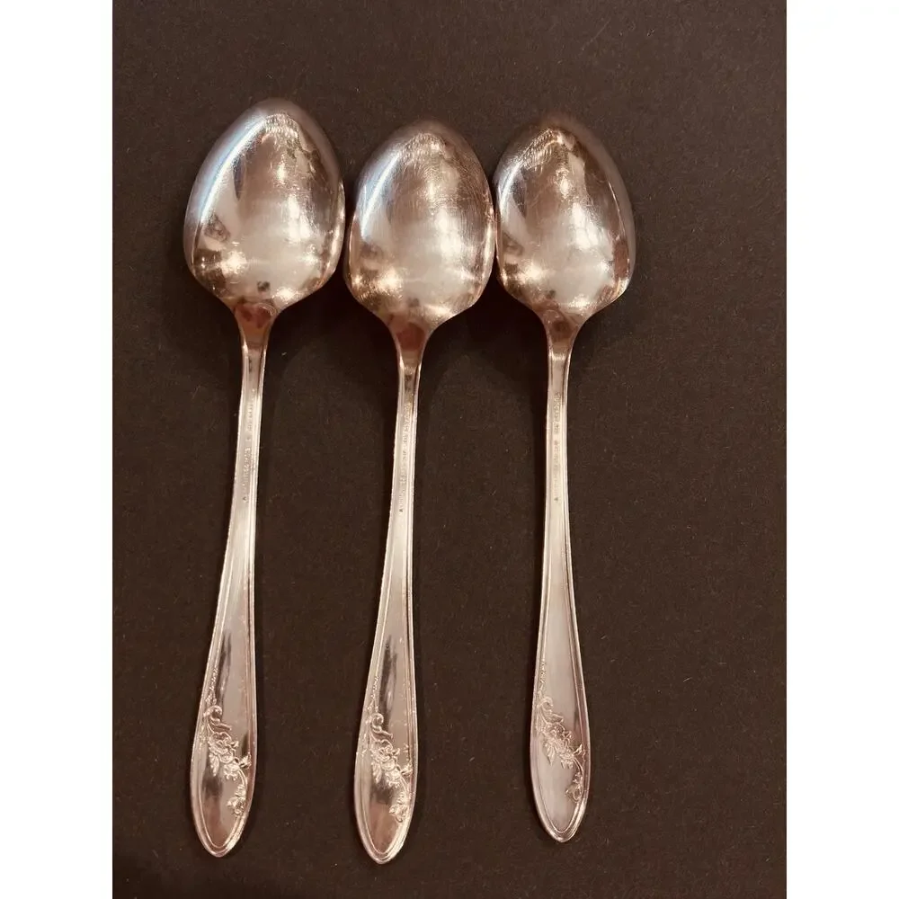 Vintage Set of 3 Tudor Plate Oneida Community Serving Spoons Queen Bess II, 8.5”